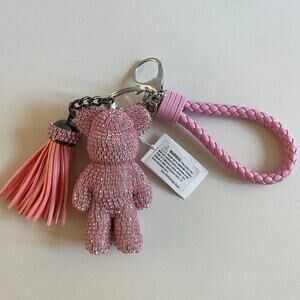 Pink Rhinestone Bear Keychain with Tassel NWT